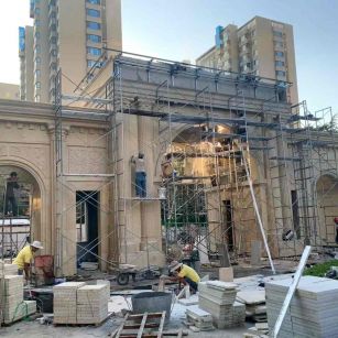 乌兰察布 黄金麻荔枝面花岗岩小区门楼外墙干挂