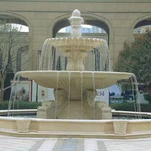 乌兰察布 黄金麻花岗岩异型加工——户外庭院石雕流水喷泉