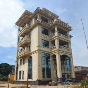 乌兰察布 黄金麻花岗岩石材别墅外墙干挂搭配（雕花栏杆花瓶柱门楼罗马柱）