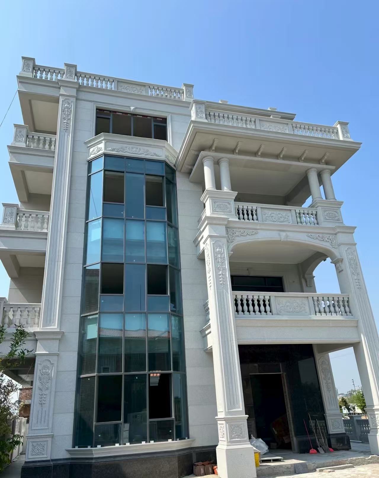 乌兰察布 白麻花岗岩别墅外墙干挂效果展示