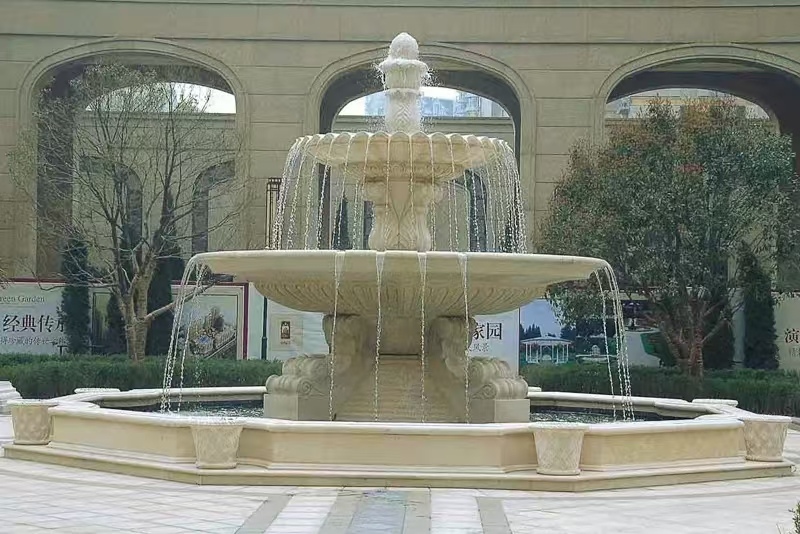 乌兰察布 黄金麻花岗岩异型加工——户外庭院石雕流水喷泉