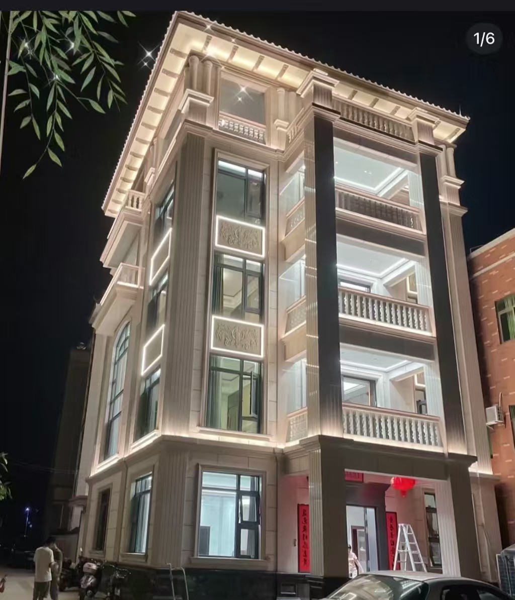 乌兰察布 芝麻白花岗岩别墅外墙夜间效果