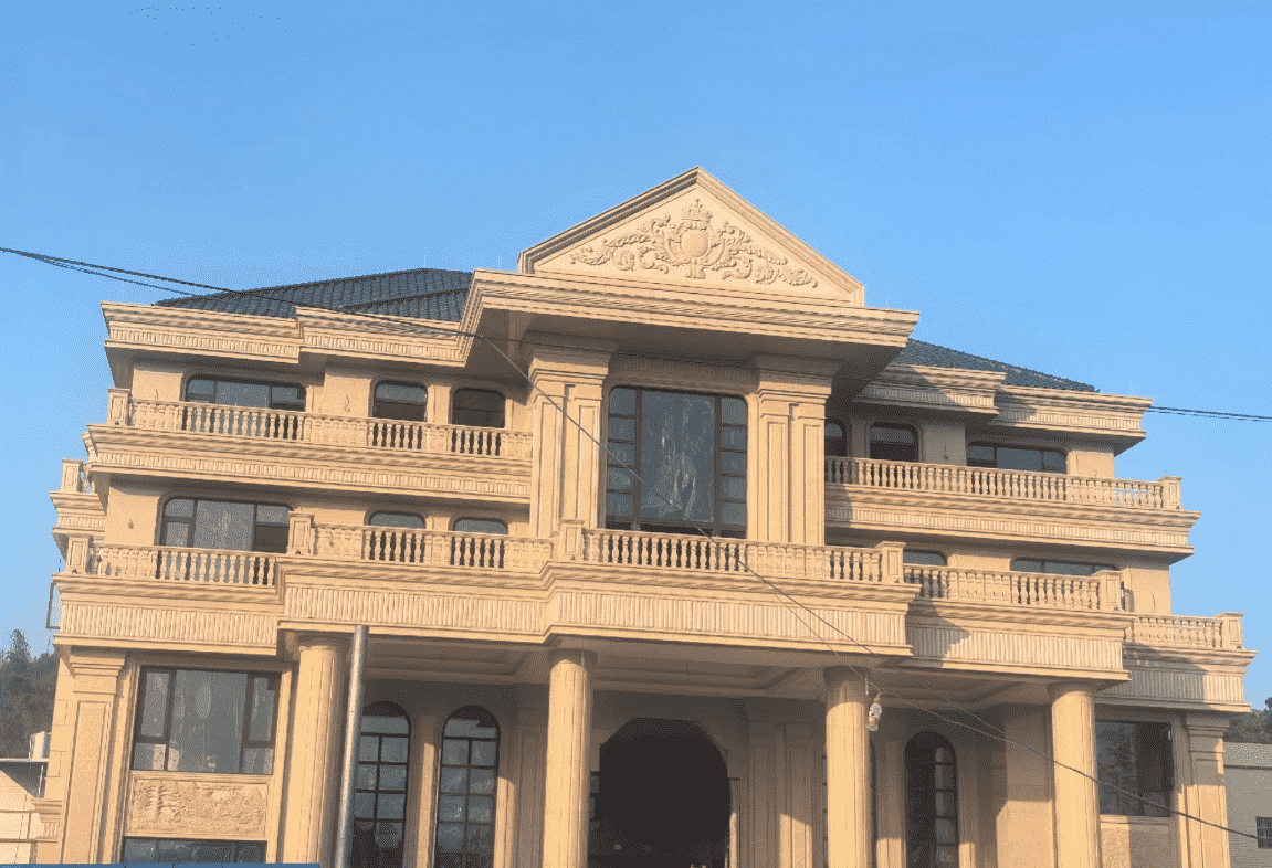 乌兰察布黄金麻别墅外墙干挂石材效果示例