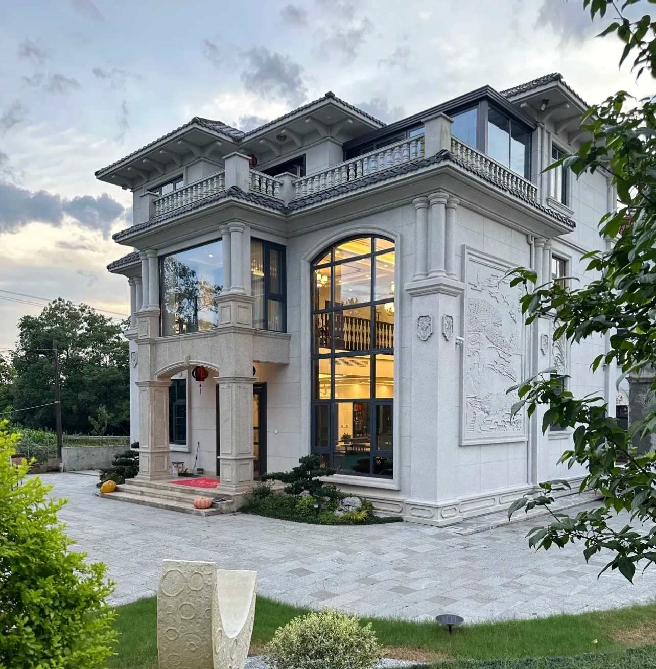 乌兰察布 白麻花岗岩私人别墅干挂石材豪华定制